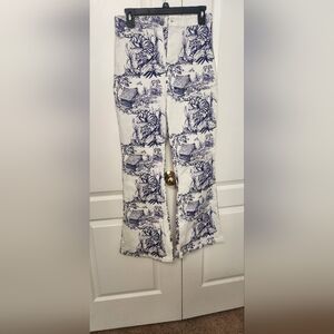 Finesse Blue and White Asian Inspired Flare Pants